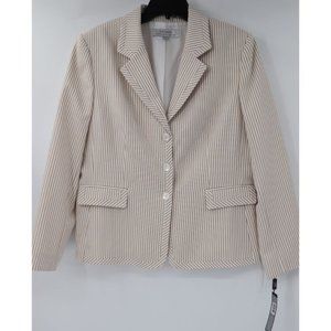 NWT Tahari blazer women's 16 seersucker white khaki striped summer spring notch